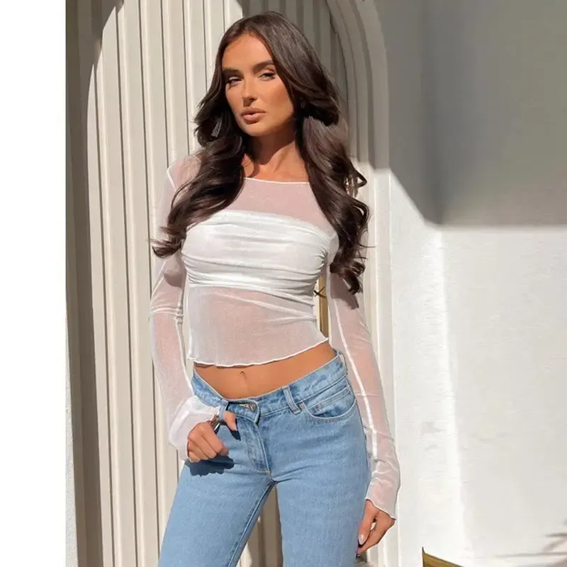 Eden Sheer Off-Shoulder Long Sleeve Mesh Top