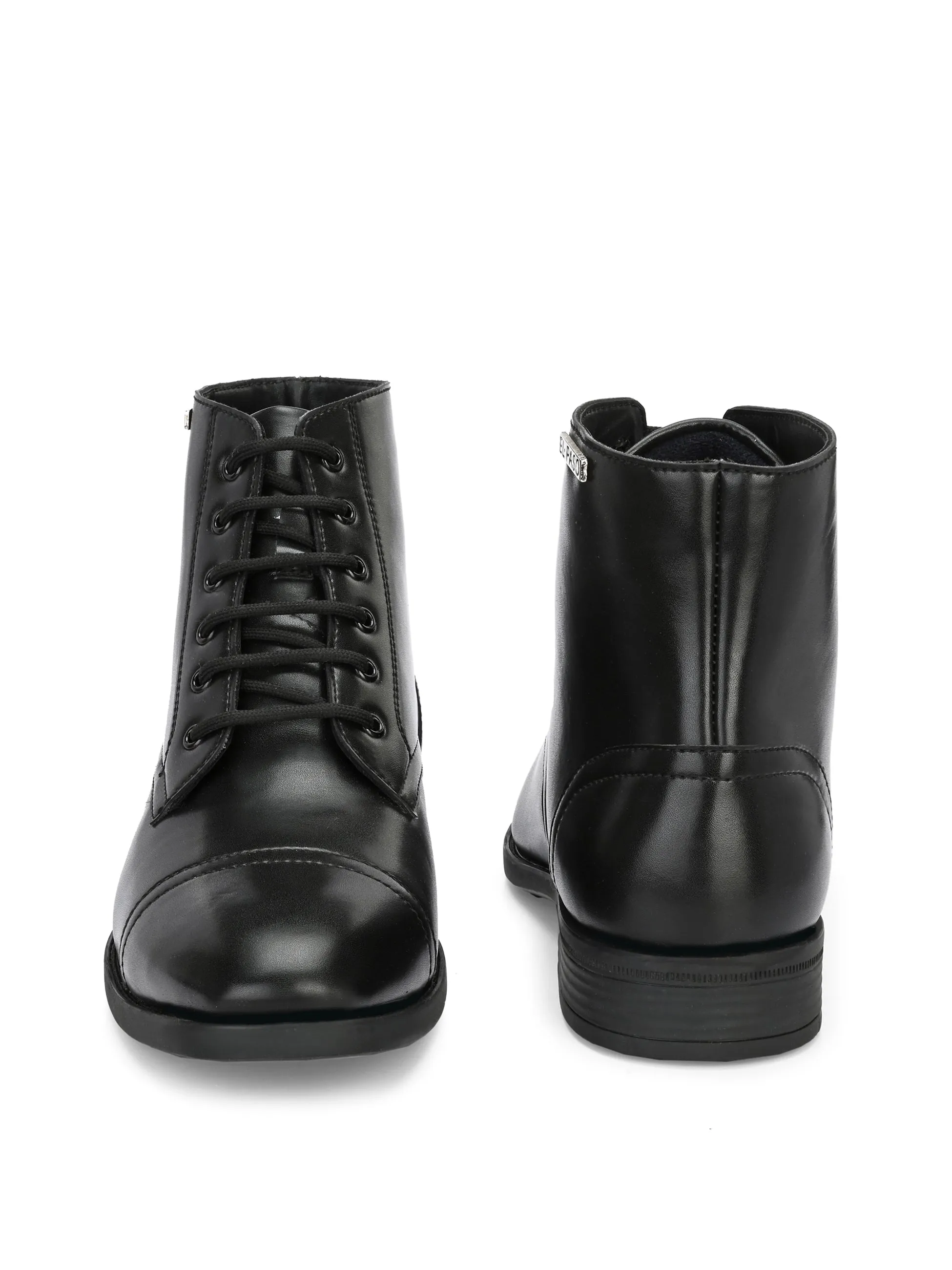 EL PASO Men Black Faux Leather Formal Lace UP Boots