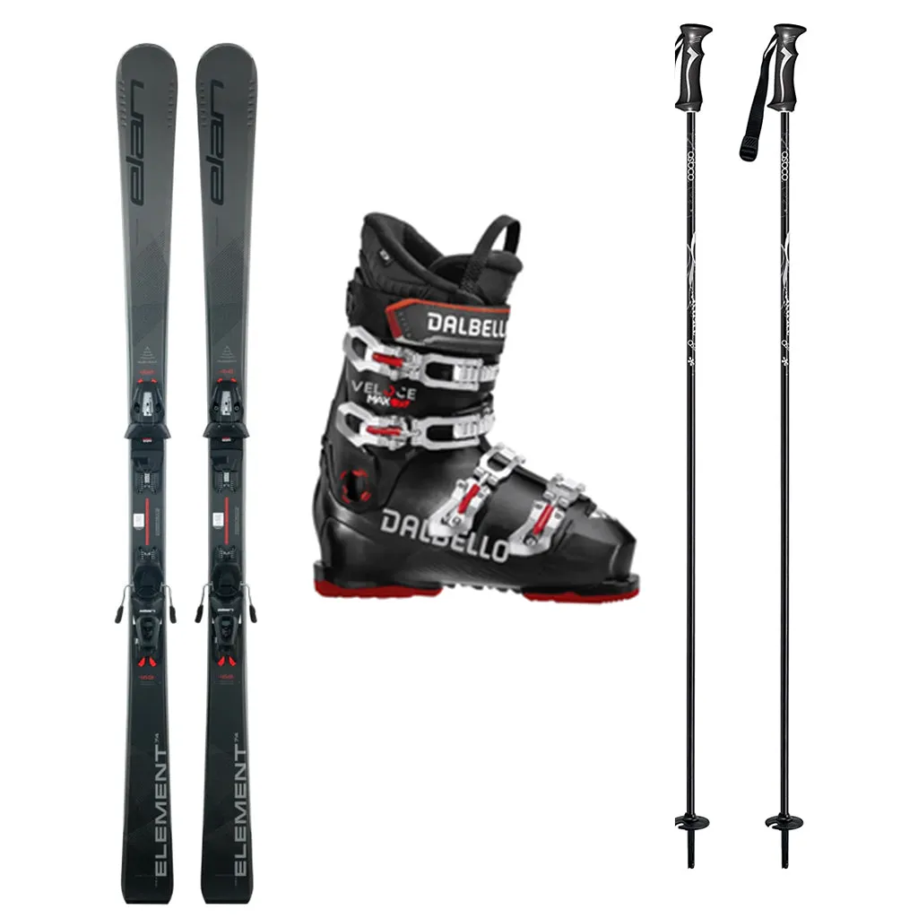 Elan Element 74 Black LS with the Dalbello Veloce Max 75 Ski Boot Mens Ski Package 2025
