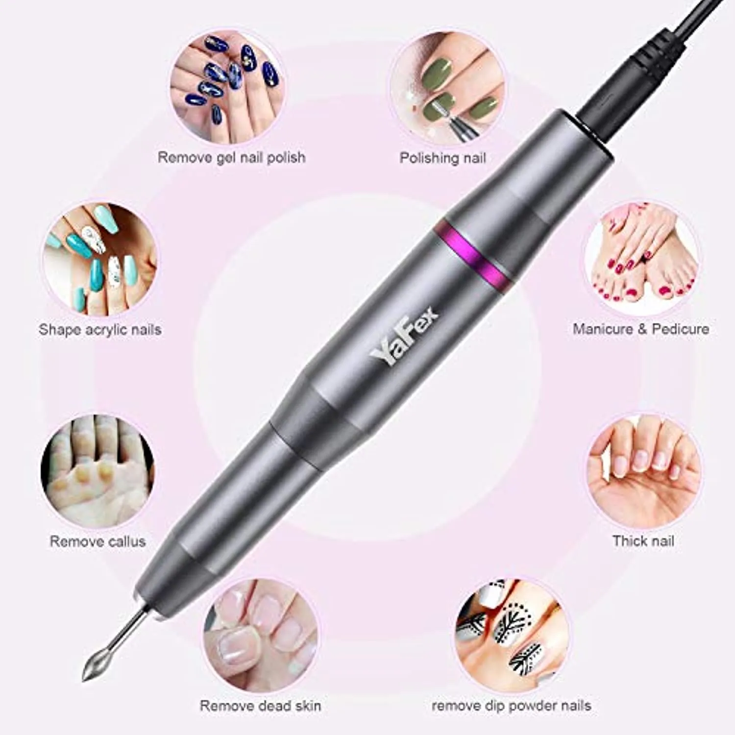 Electric Nail Drill- Professional Portable Manicure Pedicure E-File Kit with Acrylic Fake Nail Clipper for Shaping, Polishing, Removing Acrylic Gel Nails