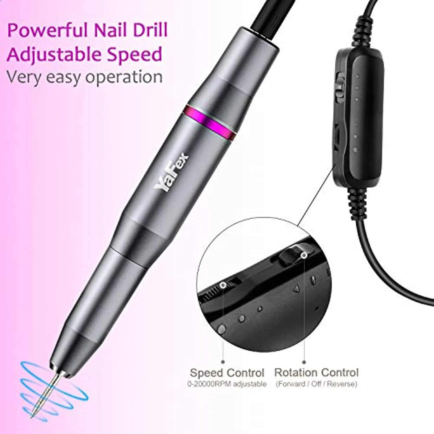 Electric Nail Drill- Professional Portable Manicure Pedicure E-File Kit with Acrylic Fake Nail Clipper for Shaping, Polishing, Removing Acrylic Gel Nails