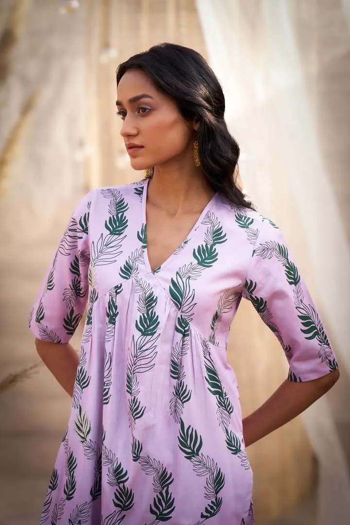 Elegant Leaf-Printed V-Neck Kurta Set with Organza Dupatta & Zari HighlightsRVWK47YP-WP11YP-DOP