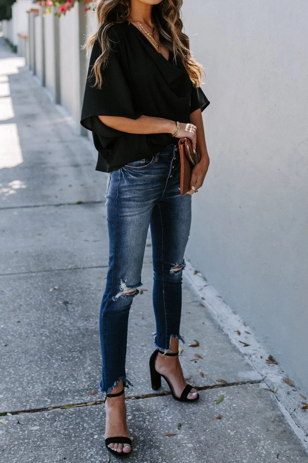 Elton Drape Blouse - Black