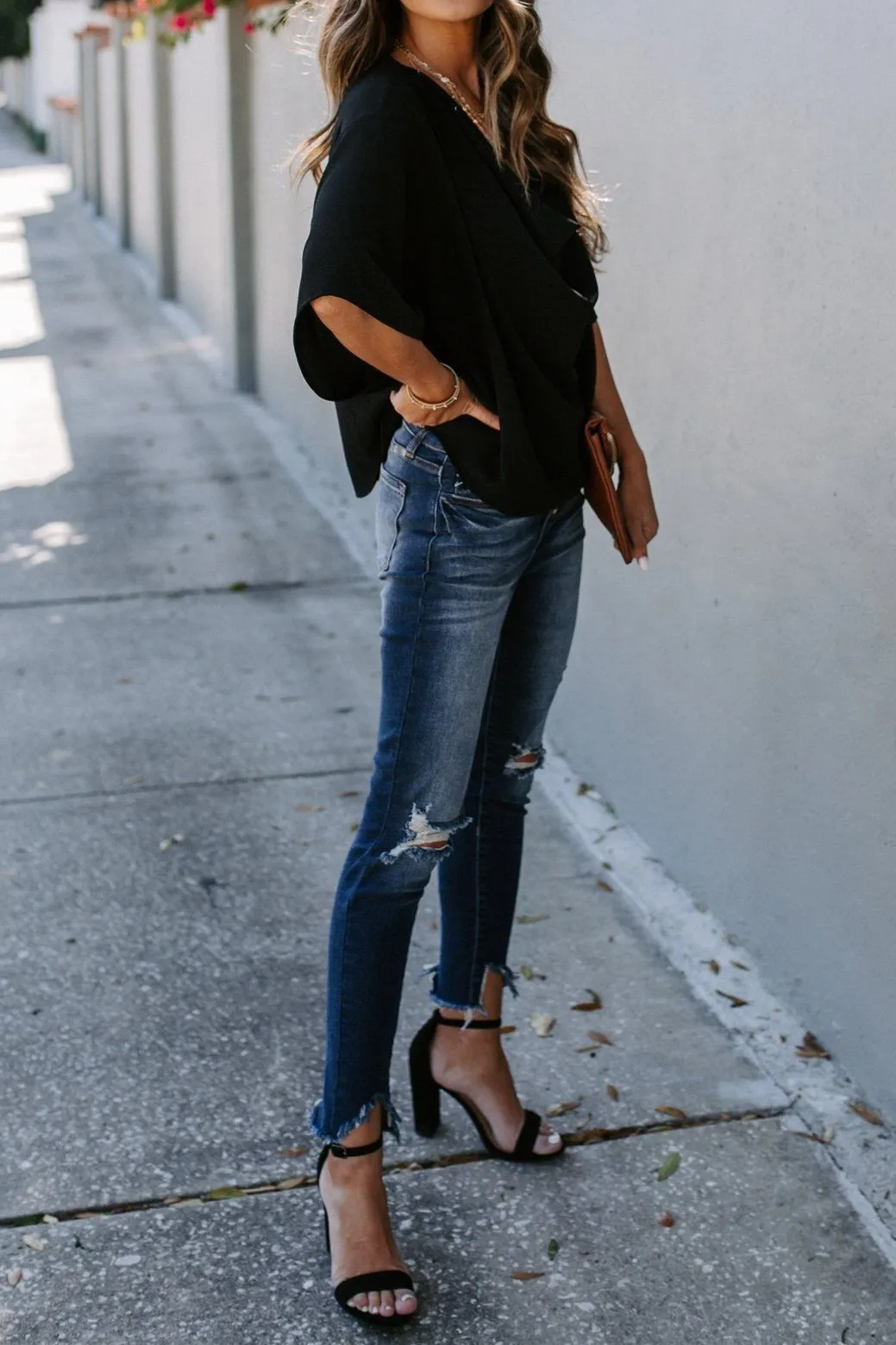 Elton Drape Blouse - Black