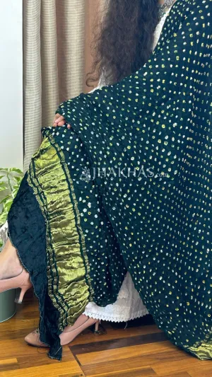 Emerald Green Banarasi Gharchola gajji Silk Bandhej Dupatta