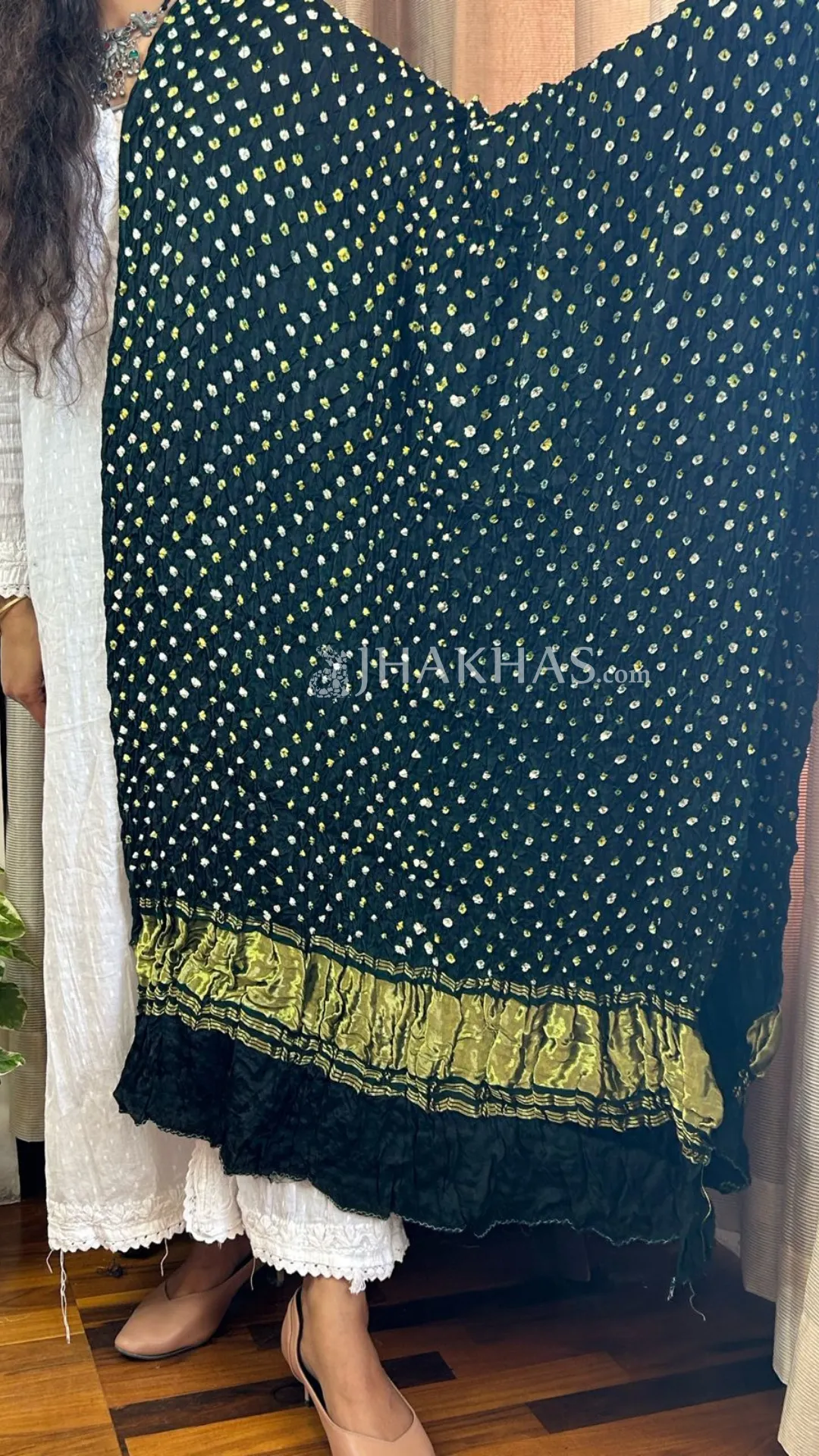 Emerald Green Banarasi Gharchola gajji Silk Bandhej Dupatta
