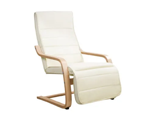 Fabric Armchair with Adjustable Footrest - Beige