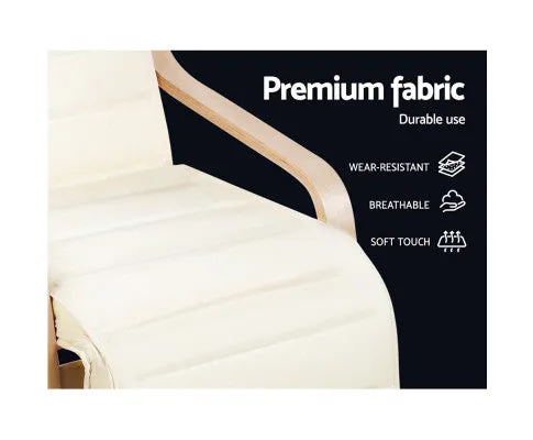 Fabric Armchair with Adjustable Footrest - Beige