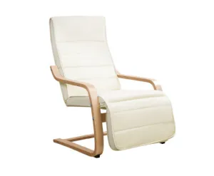 Fabric Armchair with Adjustable Footrest - Beige