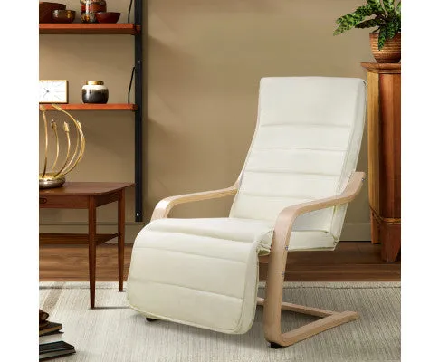 Fabric Armchair with Adjustable Footrest - Beige
