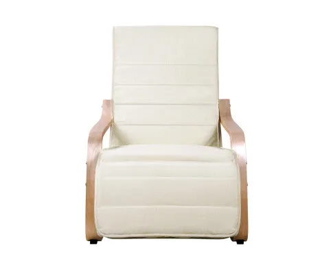 Fabric Armchair with Adjustable Footrest - Beige