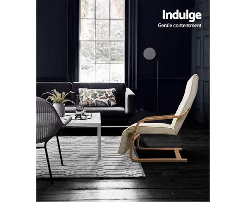 Fabric Armchair with Adjustable Footrest - Beige