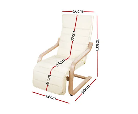 Fabric Armchair with Adjustable Footrest - Beige