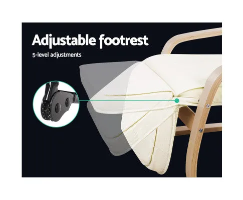 Fabric Armchair with Adjustable Footrest - Beige