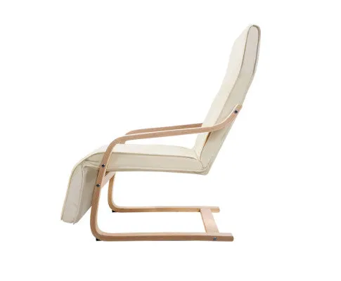 Fabric Armchair with Adjustable Footrest - Beige