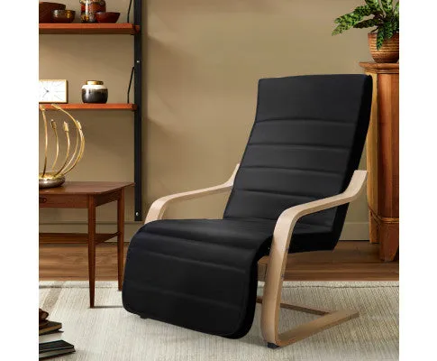 Fabric Armchair with Adjustable Footrest - Black