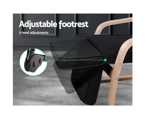 Fabric Armchair with Adjustable Footrest - Black