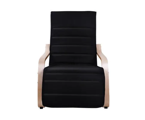 Fabric Armchair with Adjustable Footrest - Black