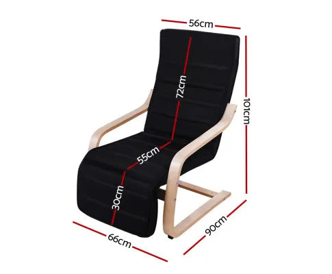 Fabric Armchair with Adjustable Footrest - Black