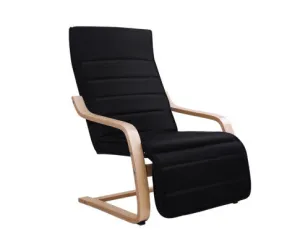 Fabric Armchair with Adjustable Footrest - Black