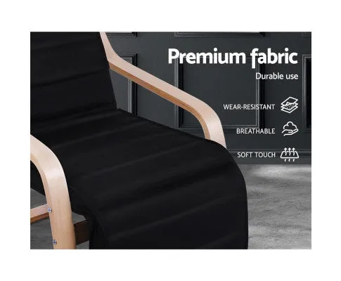 Fabric Armchair with Adjustable Footrest - Black
