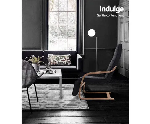 Fabric Armchair with Adjustable Footrest - Black