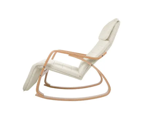Fabric Rocking Armchair with Adjustable Footrest - Beige