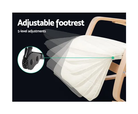 Fabric Rocking Armchair with Adjustable Footrest - Beige