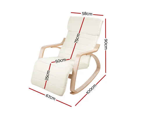 Fabric Rocking Armchair with Adjustable Footrest - Beige