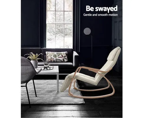 Fabric Rocking Armchair with Adjustable Footrest - Beige