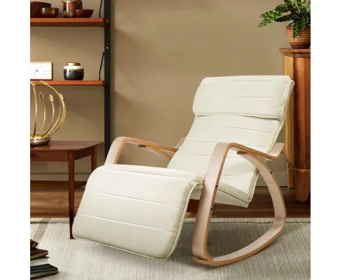 Fabric Rocking Armchair with Adjustable Footrest - Beige
