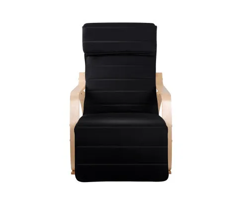 Fabric Rocking Armchair with Adjustable Footrest - Black