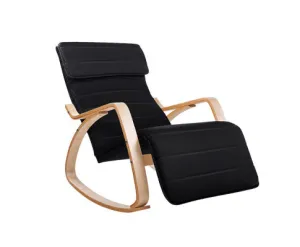 Fabric Rocking Armchair with Adjustable Footrest - Black