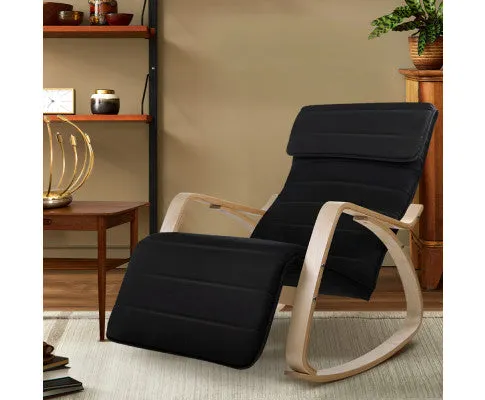 Fabric Rocking Armchair with Adjustable Footrest - Black