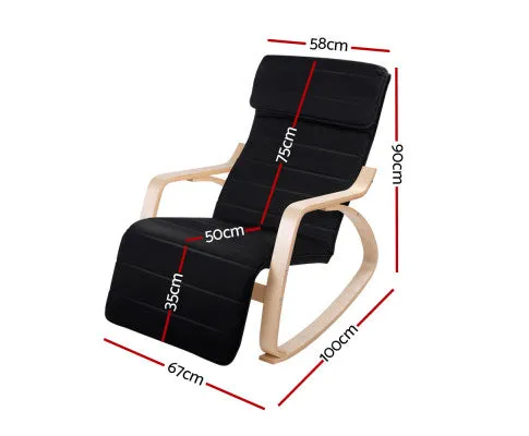 Fabric Rocking Armchair with Adjustable Footrest - Black
