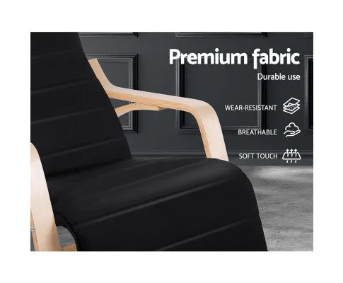 Fabric Rocking Armchair with Adjustable Footrest - Black