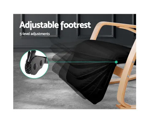 Fabric Rocking Armchair with Adjustable Footrest - Black