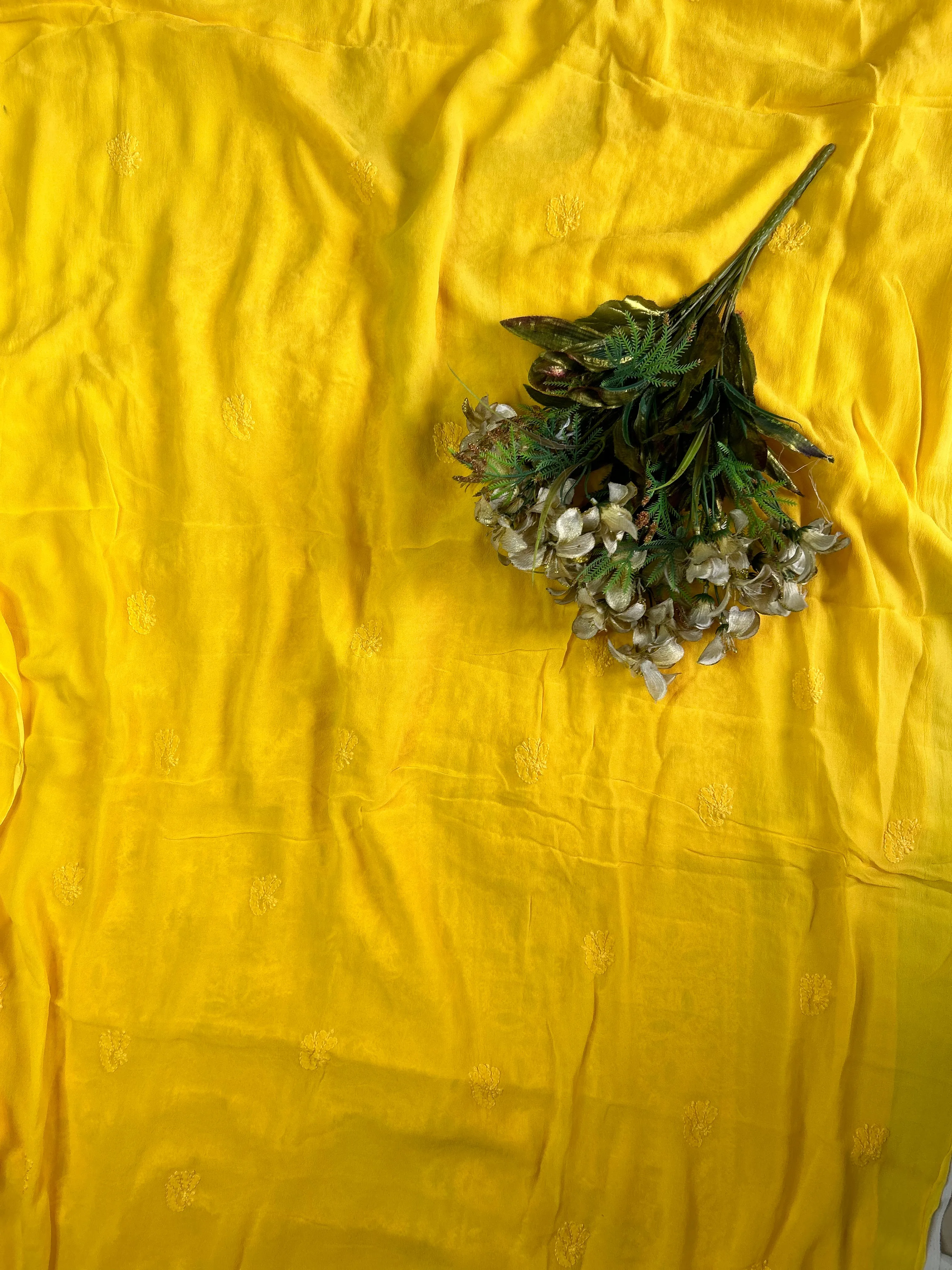 Fancy Chikankari Gota work Salwar suit unstitched fabric in Bright Yellow