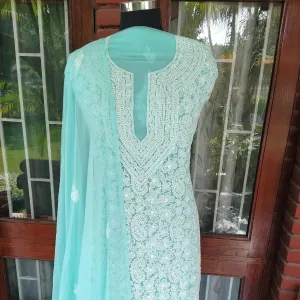 Fancy Sky Blue unique Chikankari Georgette Suit Set unstitched online