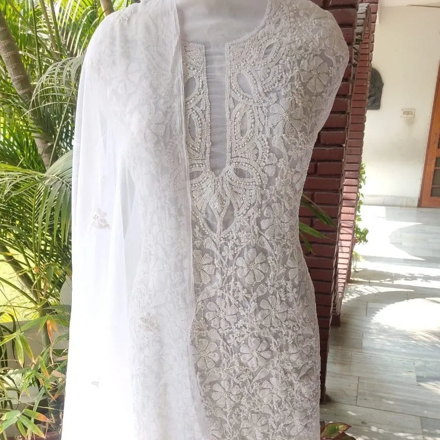 Fancy White unique Georgette Chikankari Salwar Kameez Set Unstitched online