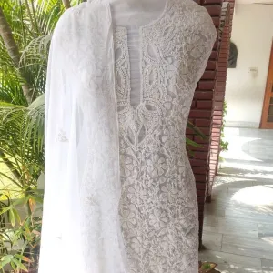 Fancy White unique Georgette Chikankari Salwar Kameez Set Unstitched online