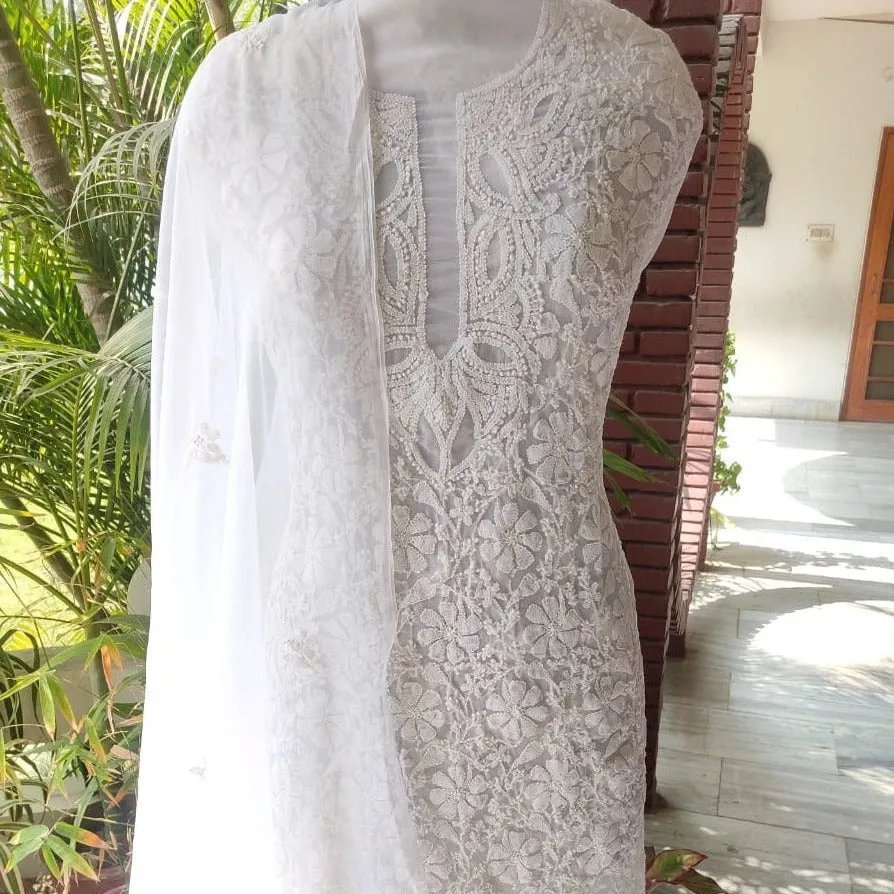 Fancy White unique Georgette Chikankari Salwar Kameez Set Unstitched online