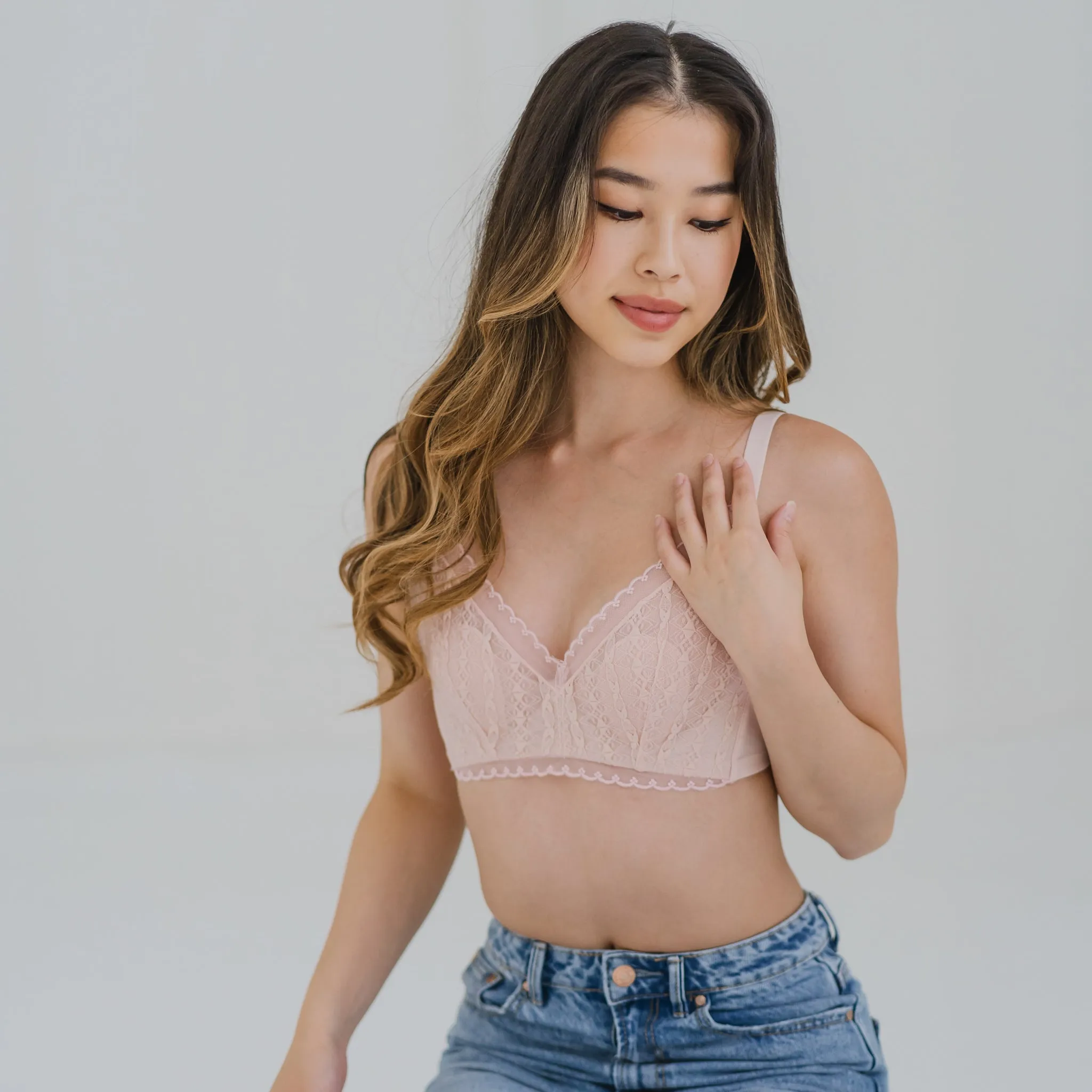 Feathery-Light Lace Mesh! Unlined Bra in Cherry