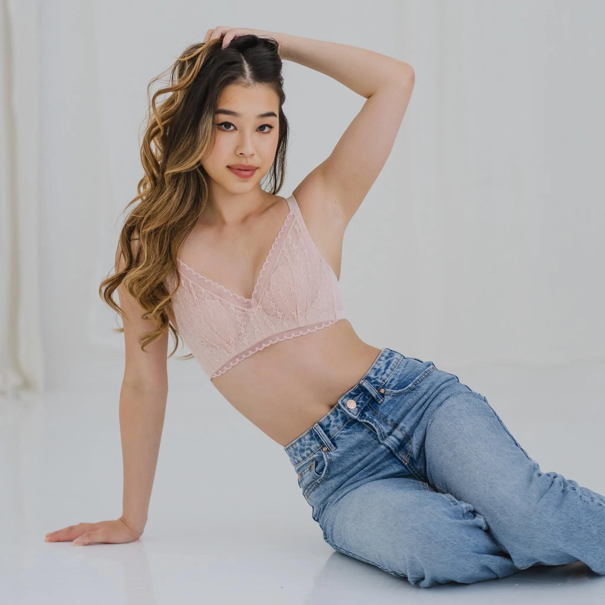 Feathery-Light Lace Mesh! Unlined Bra in Cherry