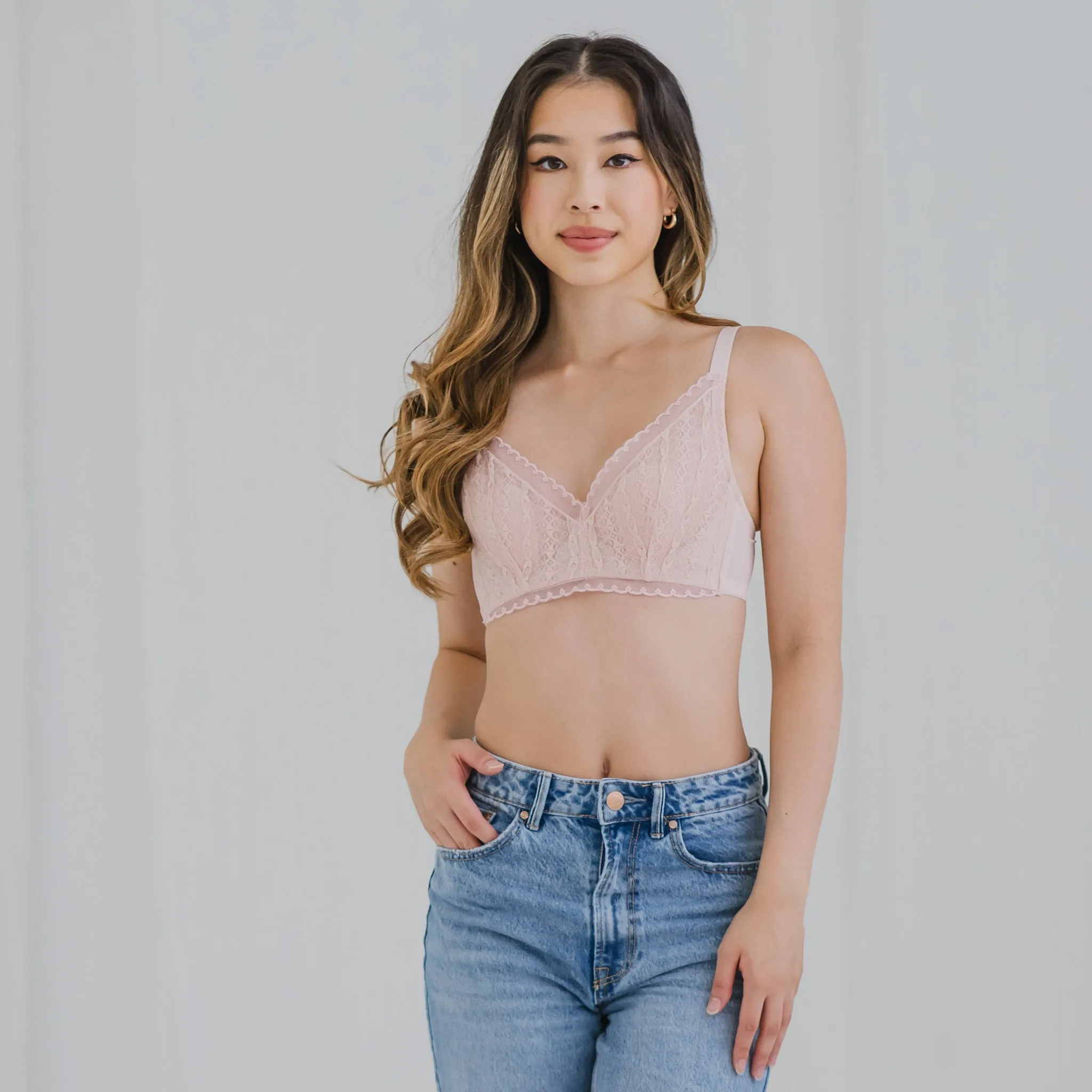 Feathery-Light Lace Mesh! Unlined Bra in Cherry