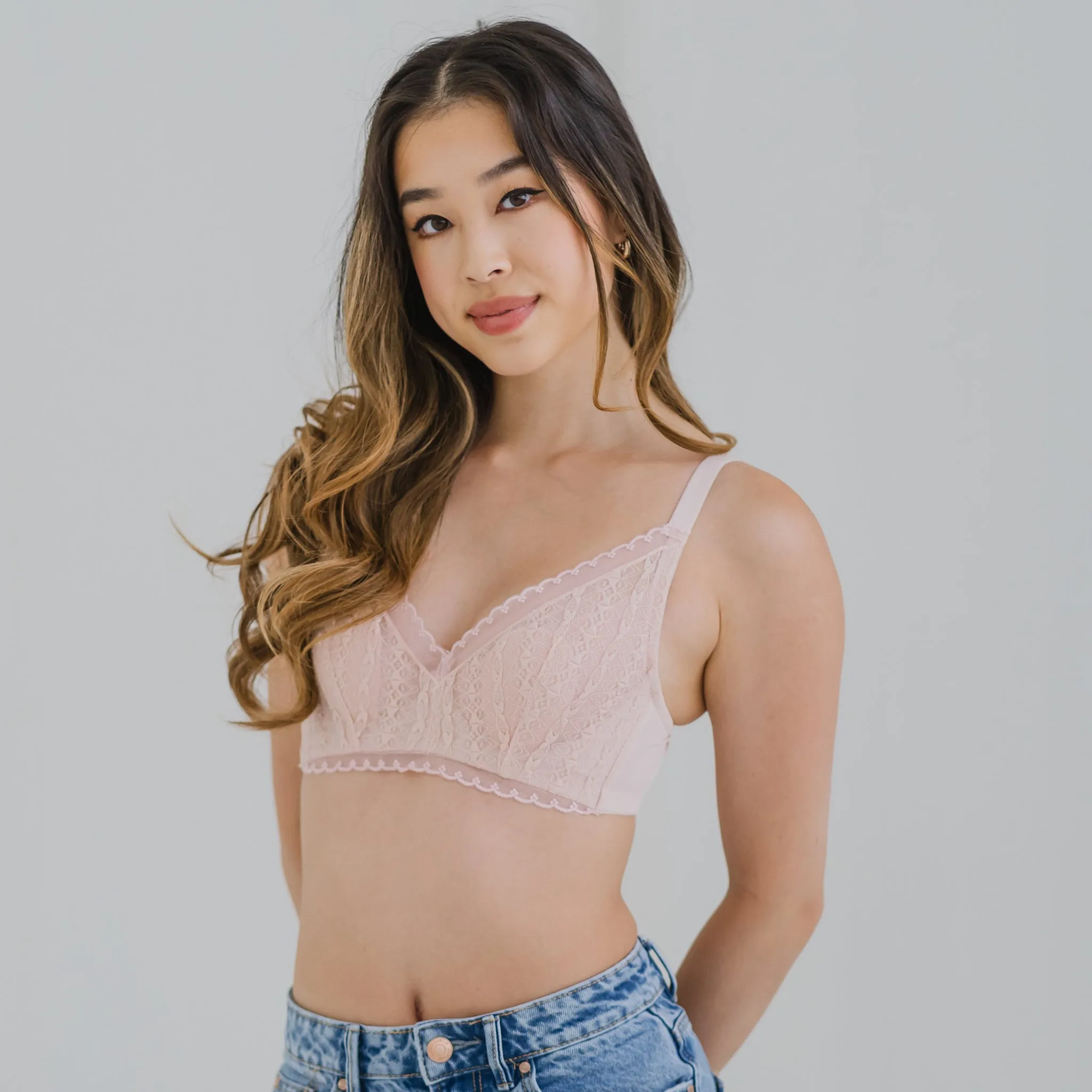 Feathery-Light Lace Mesh! Unlined Bra in Cherry