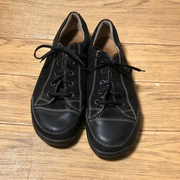 Finn Comfort women black lace up leather sneakers, 9.5/40