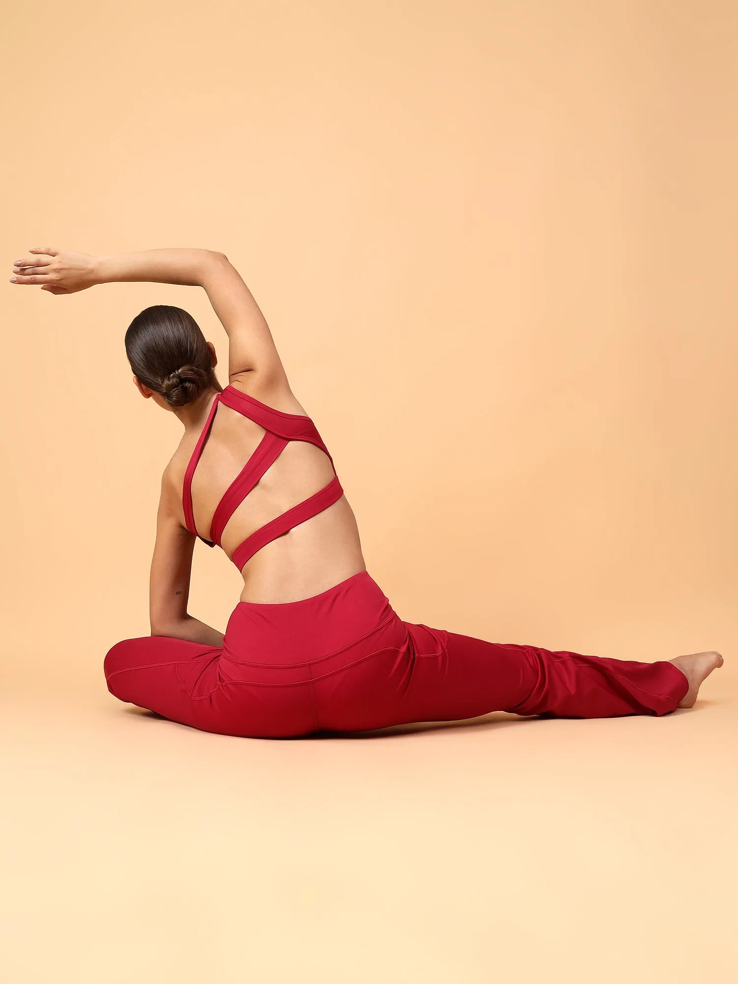 Fitkin One Shoulder Maroon Sports Bra With Front Net Panel