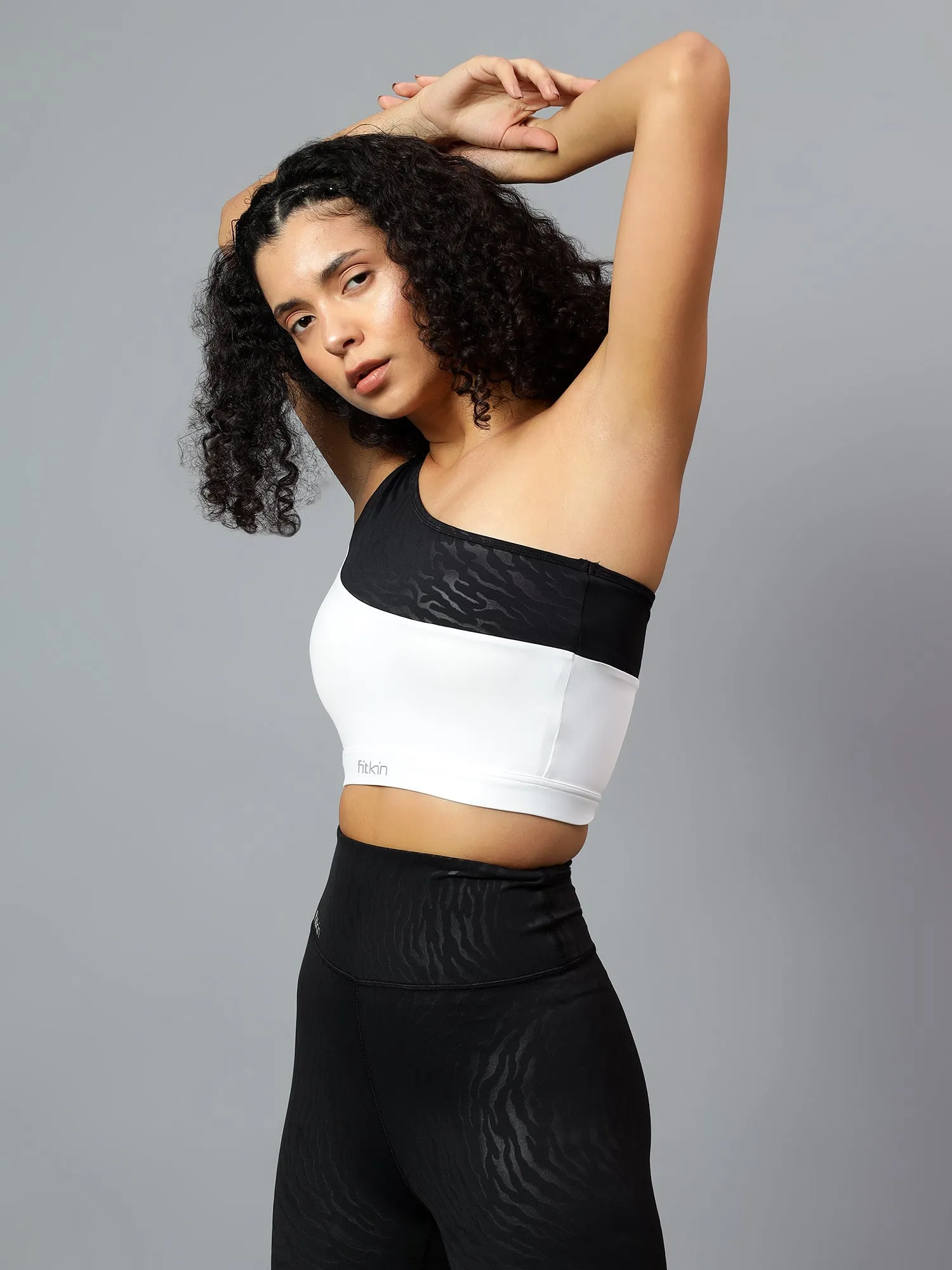 Fitkin Women's One Shoulder Animal Print Sports Bra