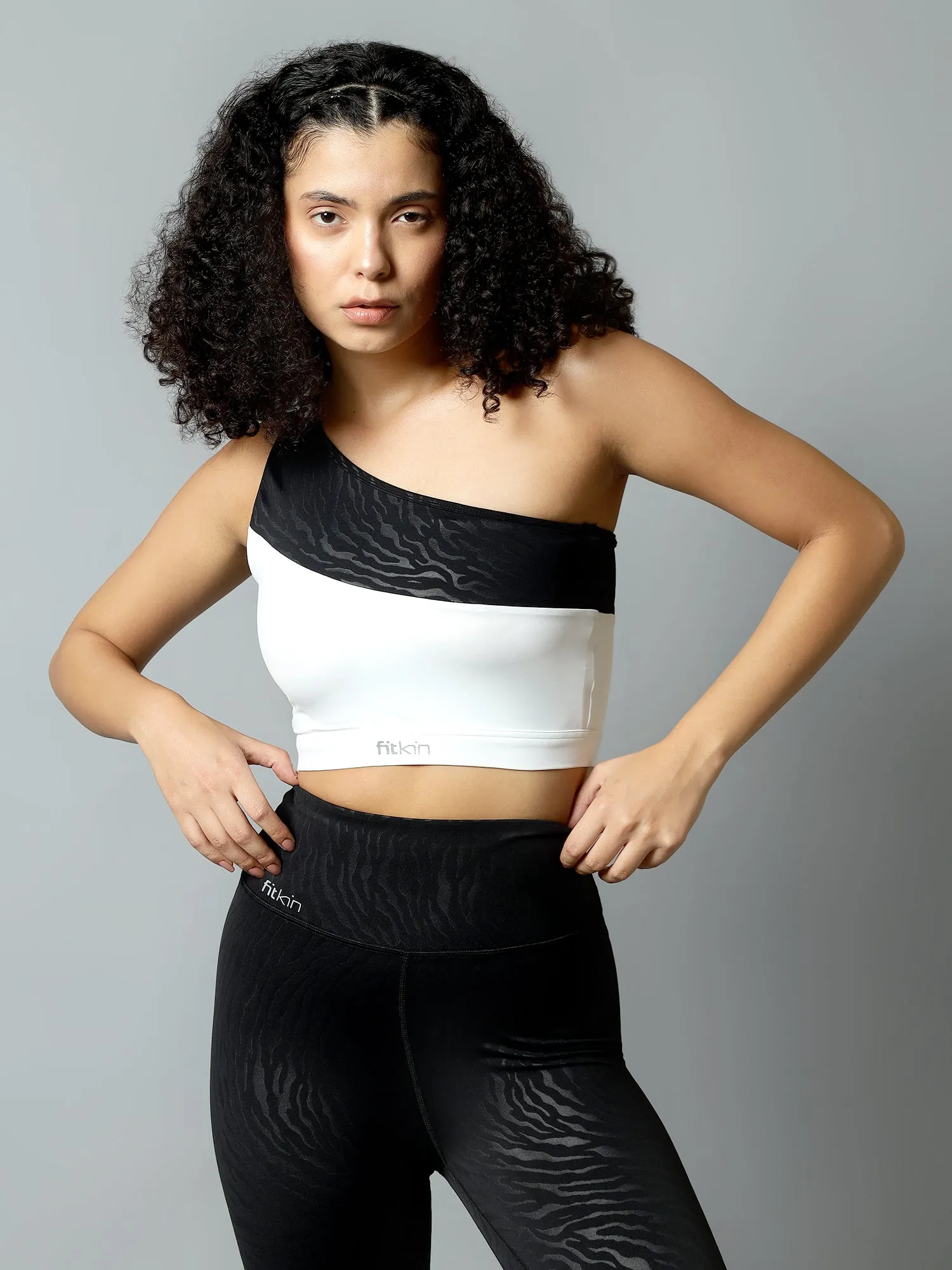 Fitkin Women's One Shoulder Animal Print Sports Bra